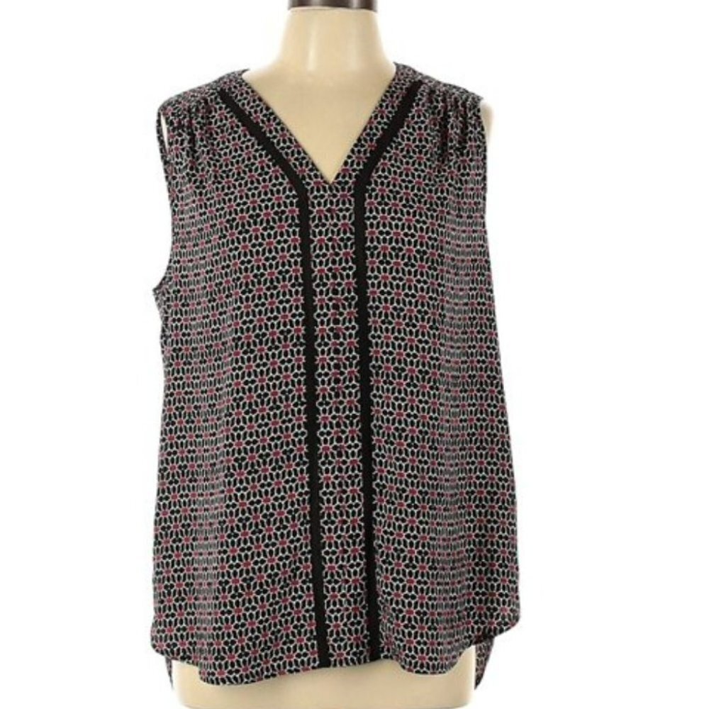 Pleione Sleeveless Blouse Micro Patterning V neck XS